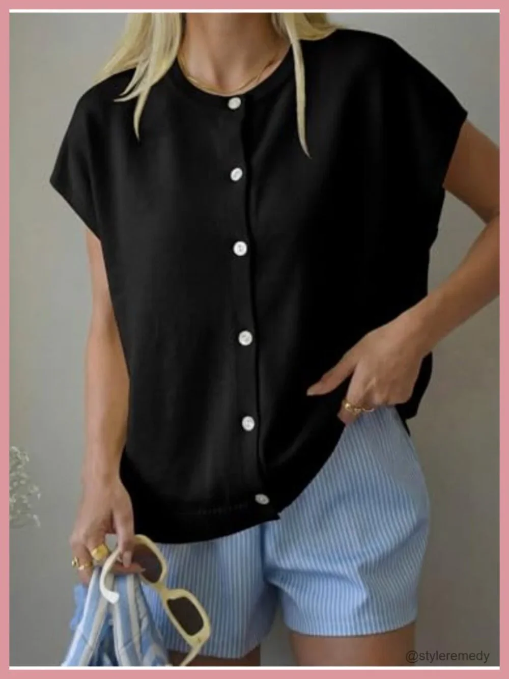 Oversized Short Sleeve Cardigan Women Lightweight Button Down Soft Knit Crew